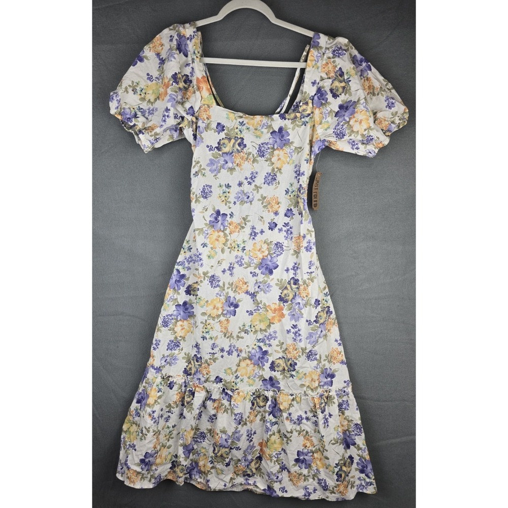 Just Found Midi Dress Womens Large Puff Sleeve Open Back Ruffled Hem Cottagecore
